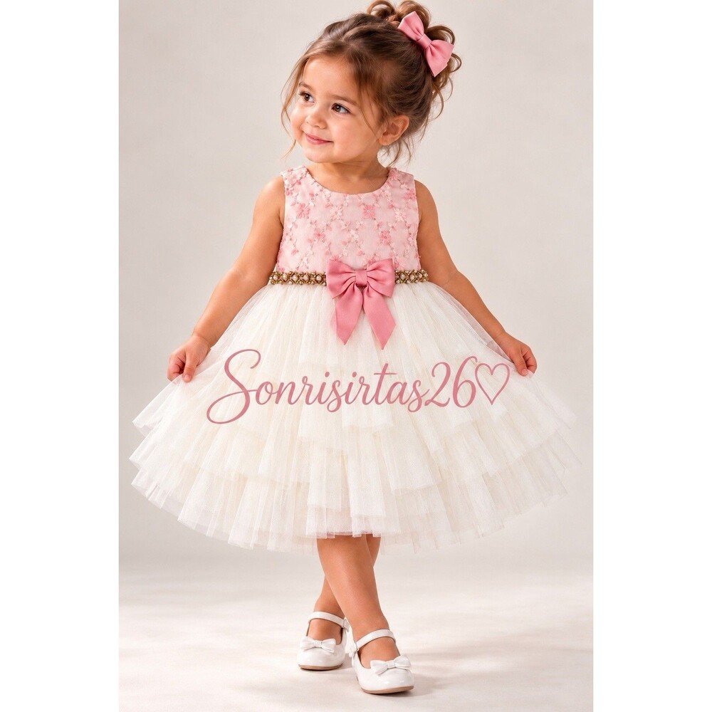American Princess Baby Girl Dress 12M Pink Floral Embroidered Pearl Tulle Party